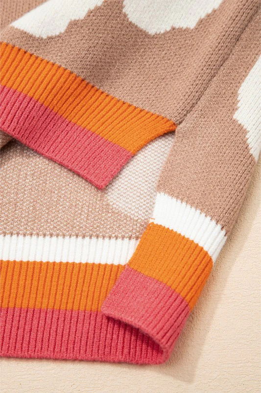 Flower Colorblock Contrast Stripe Baggy Sweater - Image 4
