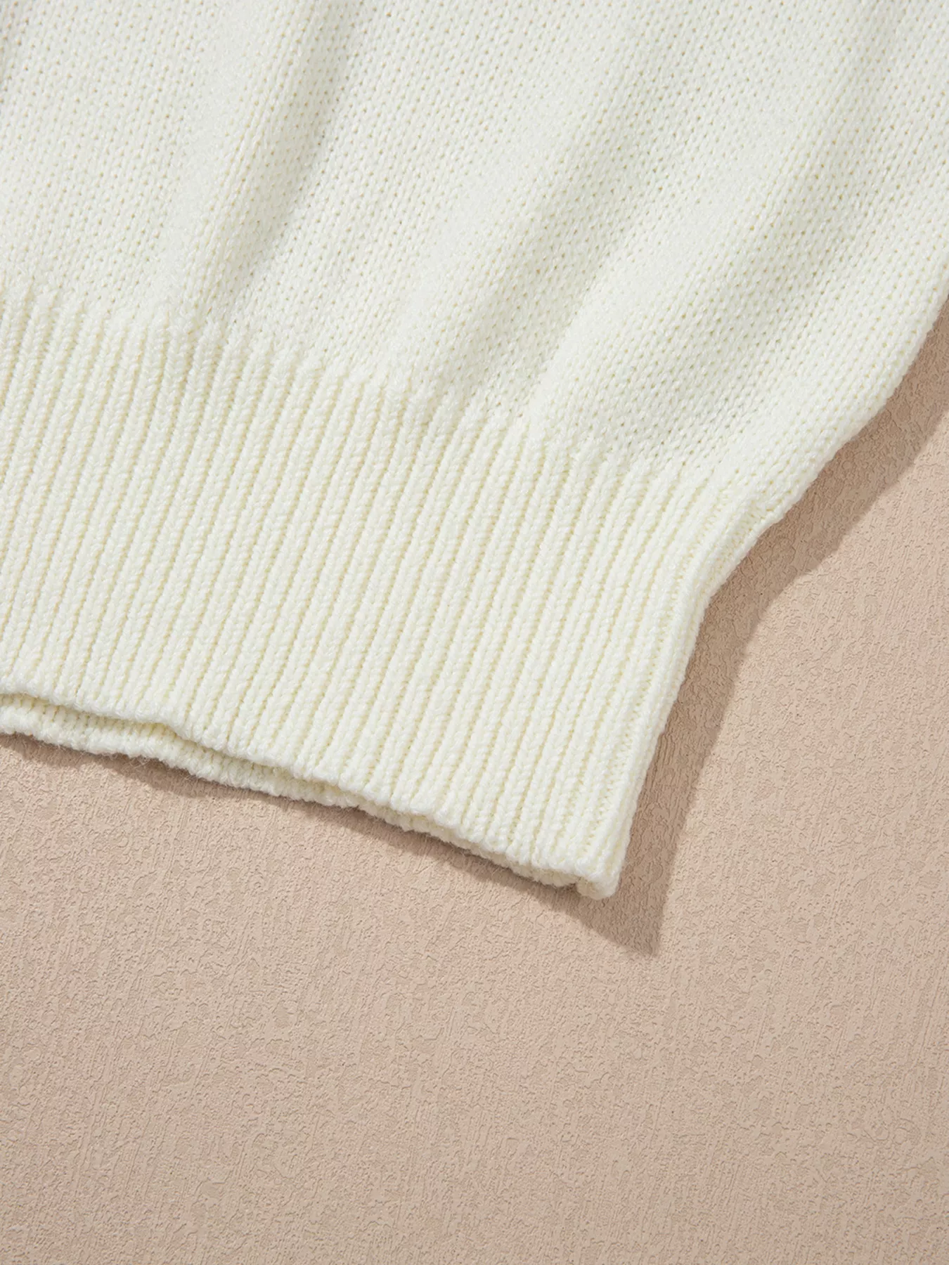Flower Detail Round Neck Contrast Textured Puff Sleeve Sweater - Image 7
