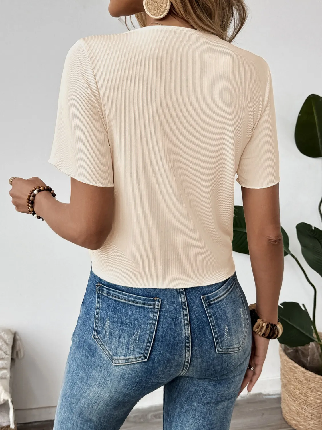 Flower Drawstring Ruched Front Top - Image 6