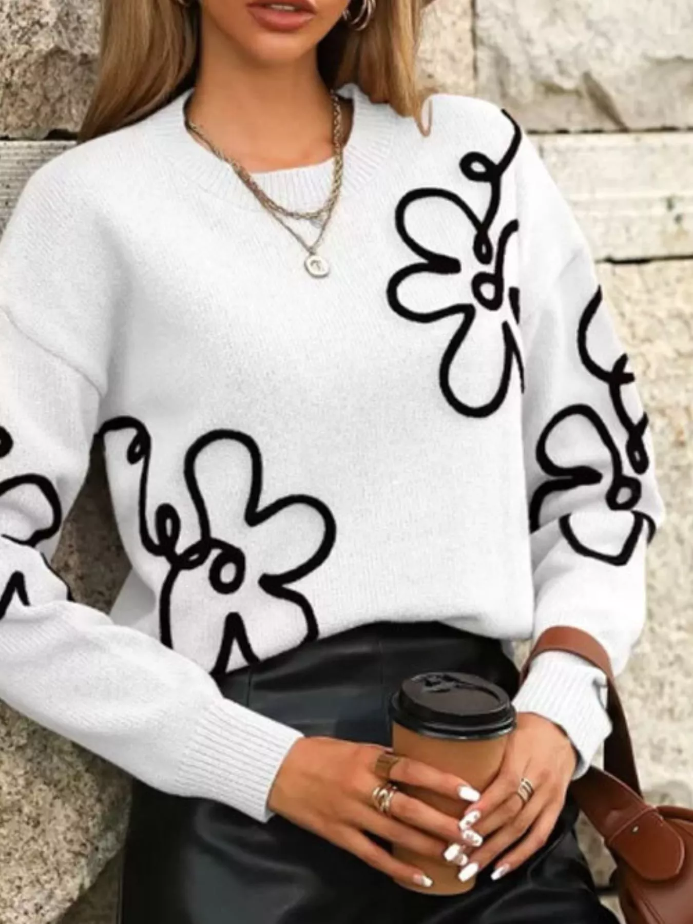Flower Dropped Shoulder Sweater - Image 10