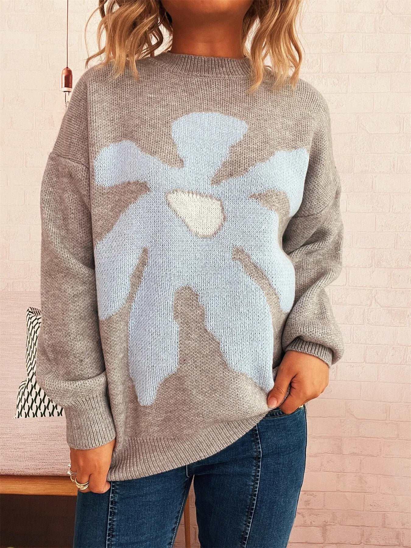 Flower Dropped Shoulder Sweater - Image 21