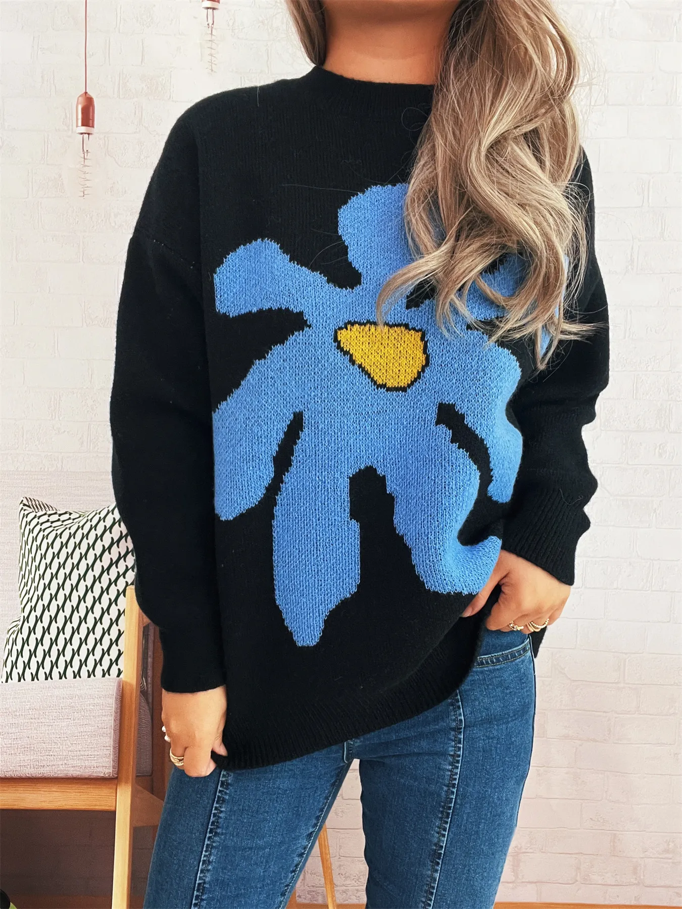 Flower Dropped Shoulder Sweater - Image 8