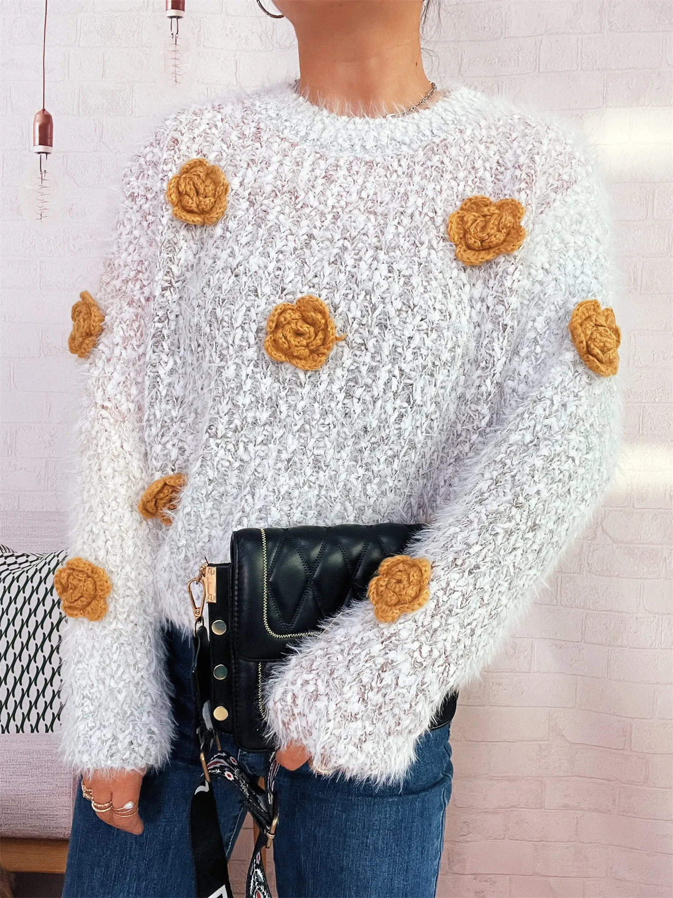 Flower Embellished Round Neck Sweater - Image 6