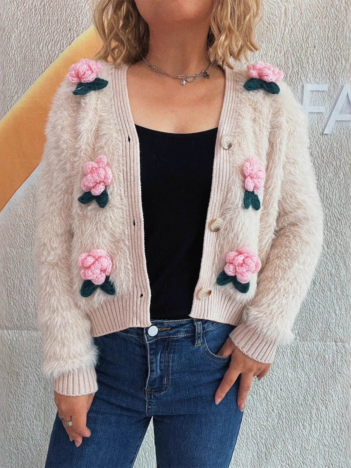 Flower Fuzzy Button-Up Cardigan - Image 17