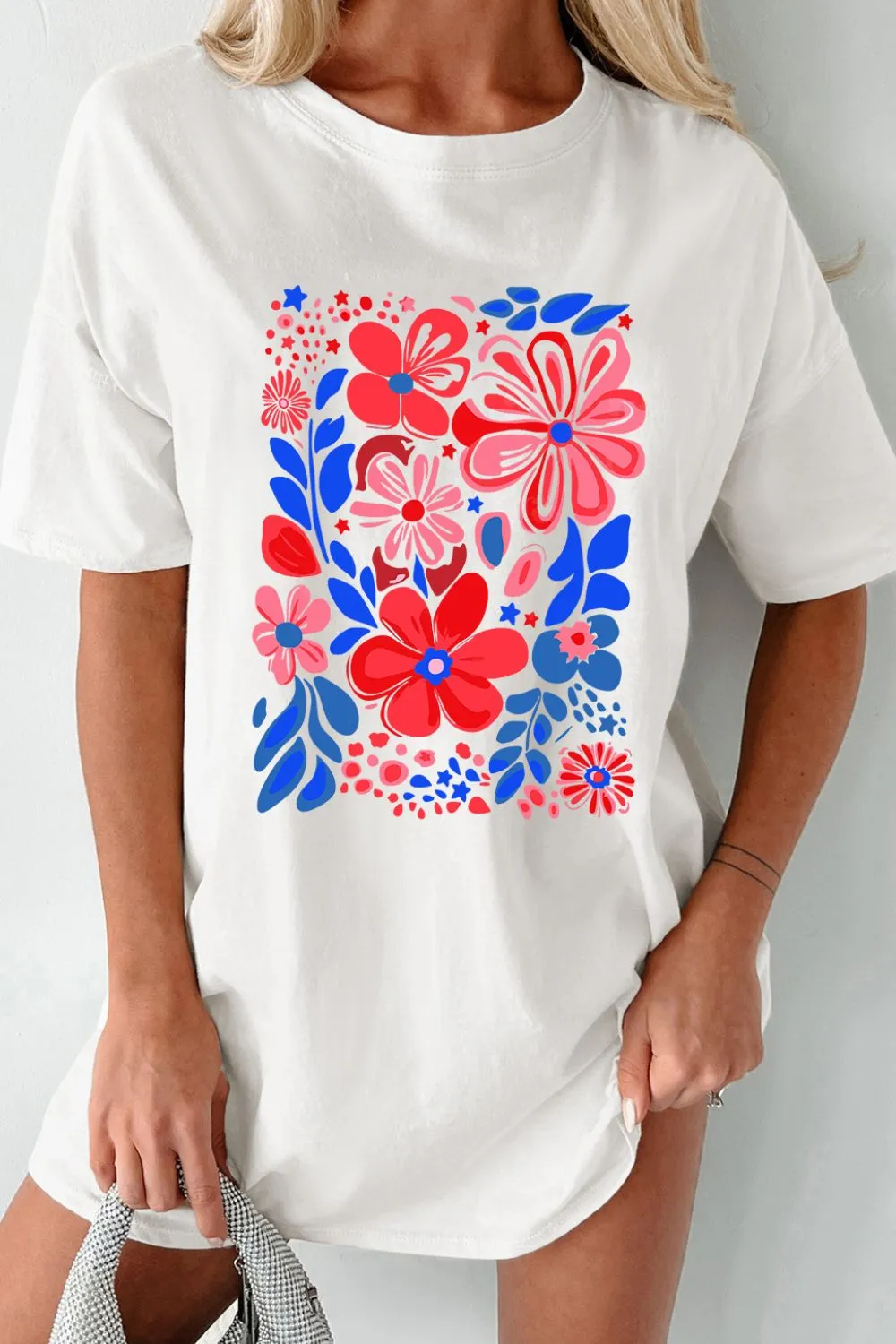 Flower Graphic Round Neck Short Sleeve T-Shirt - Image 2