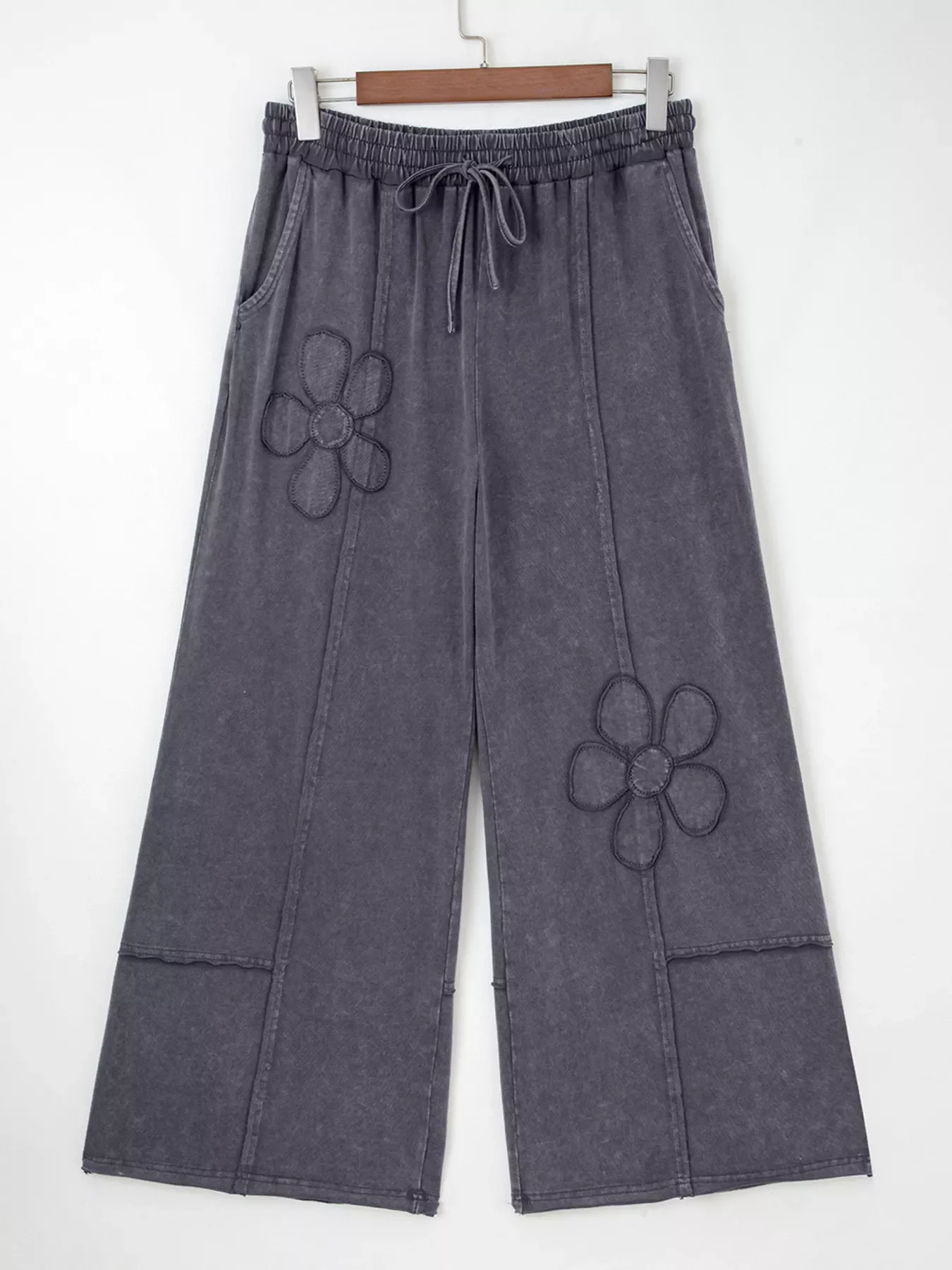Flower Patch Mineral Washed Terry Knit Cropped Wide Leg Pants - Image 4