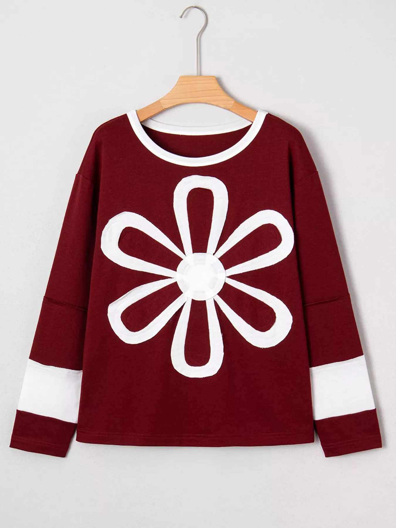 Flower Patched Round Neck Long Sleeve Top - Image 3
