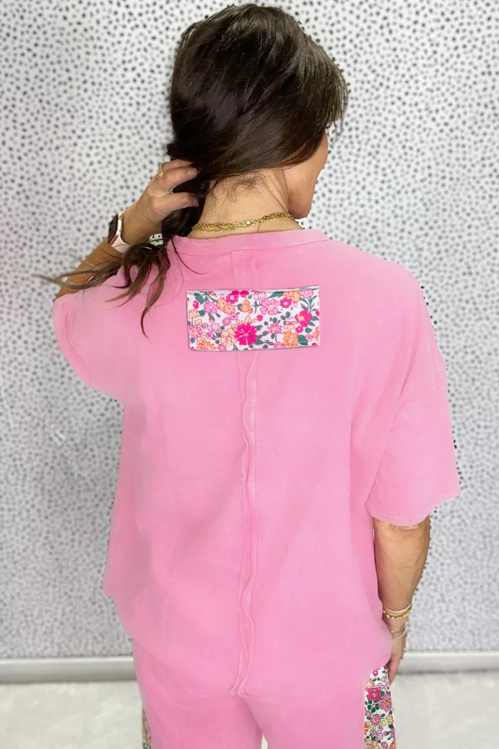 Flower Patched Round Neck Tunic T-Shirt - Image 5