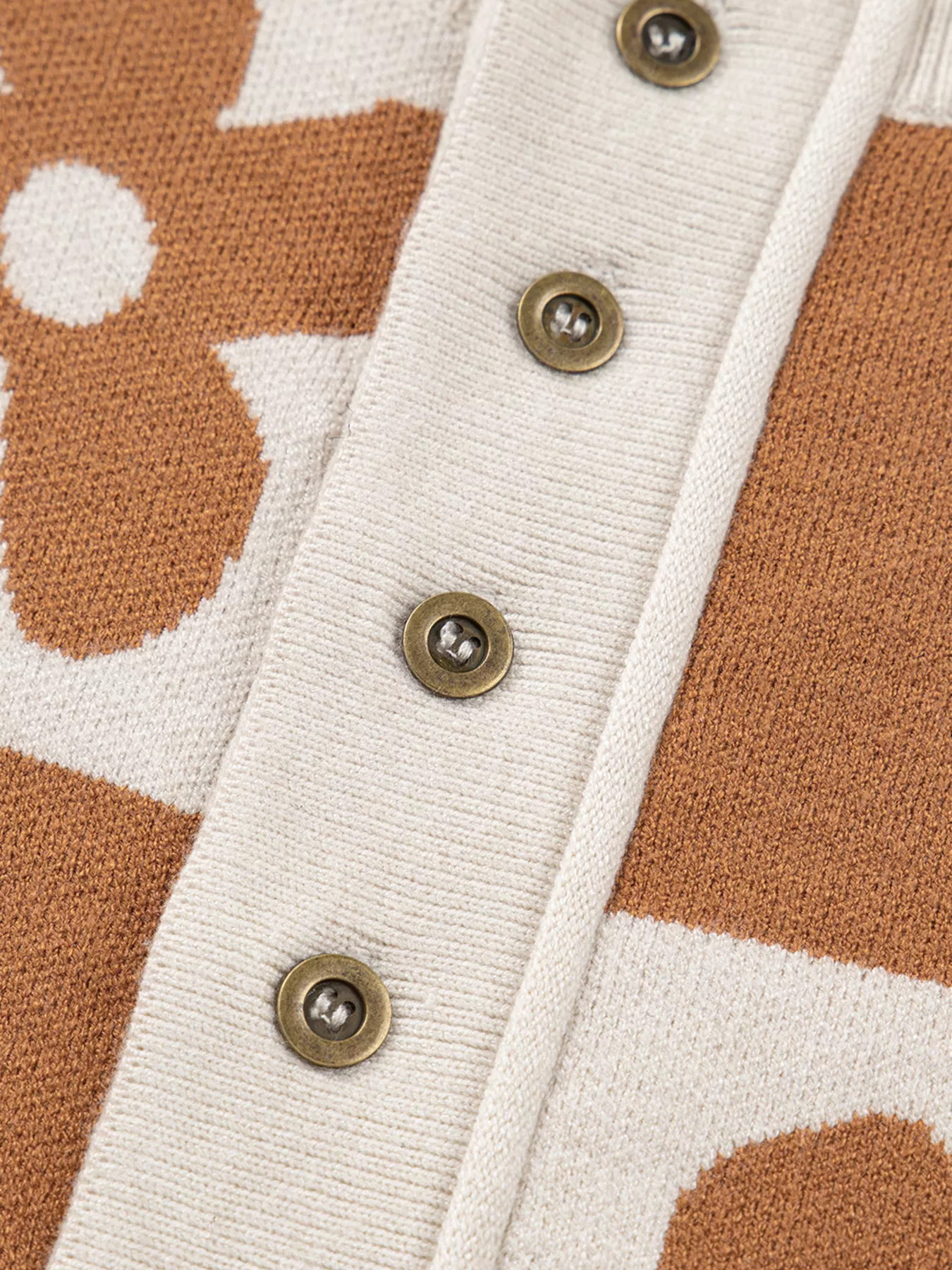 Flower Plaid Henley Baggy Sweater - Image 7