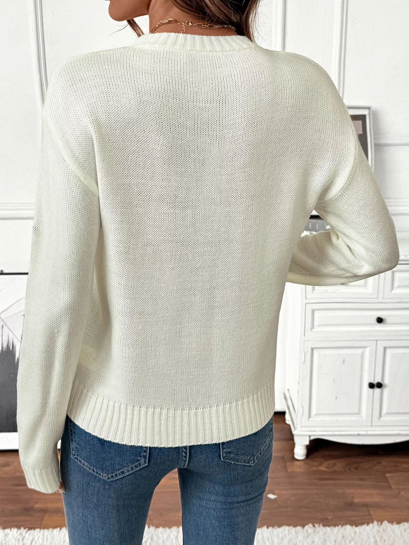 Flower Round Neck Long Sleeve Sweater - Image 6