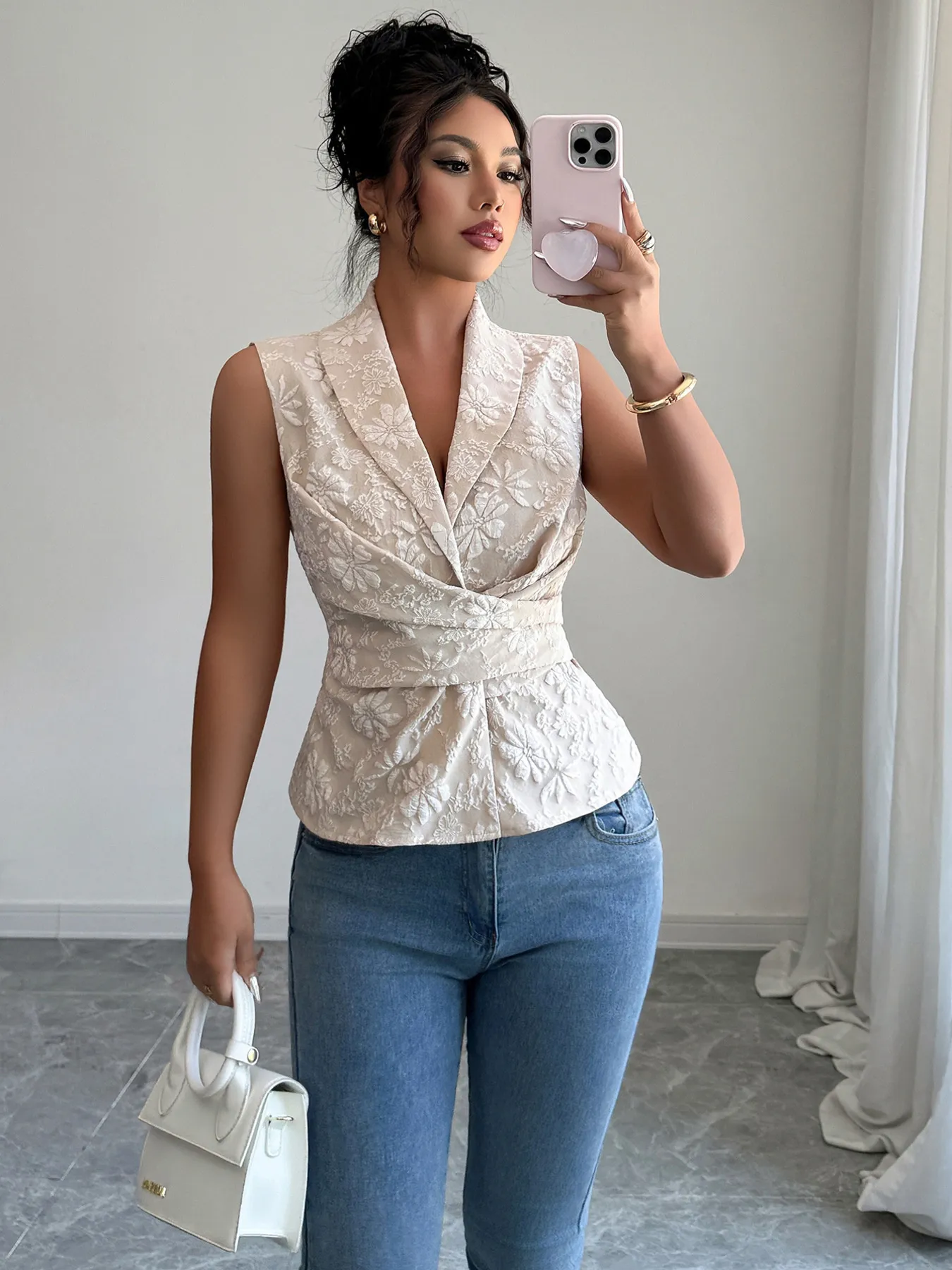 Flower Ruched Sleeveless Tank - Image 5