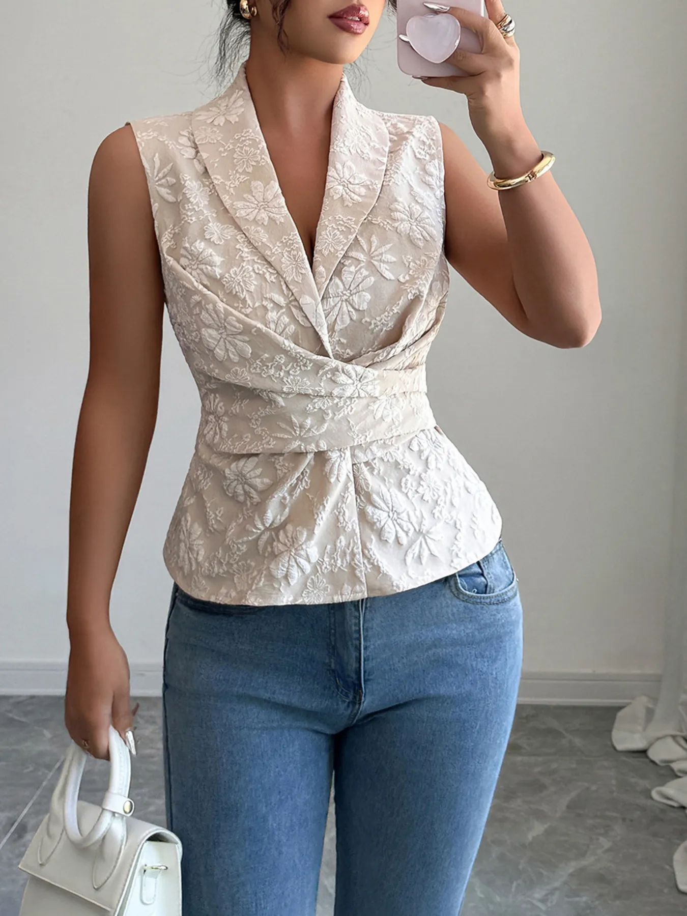 Flower Ruched Sleeveless Tank - Image 7