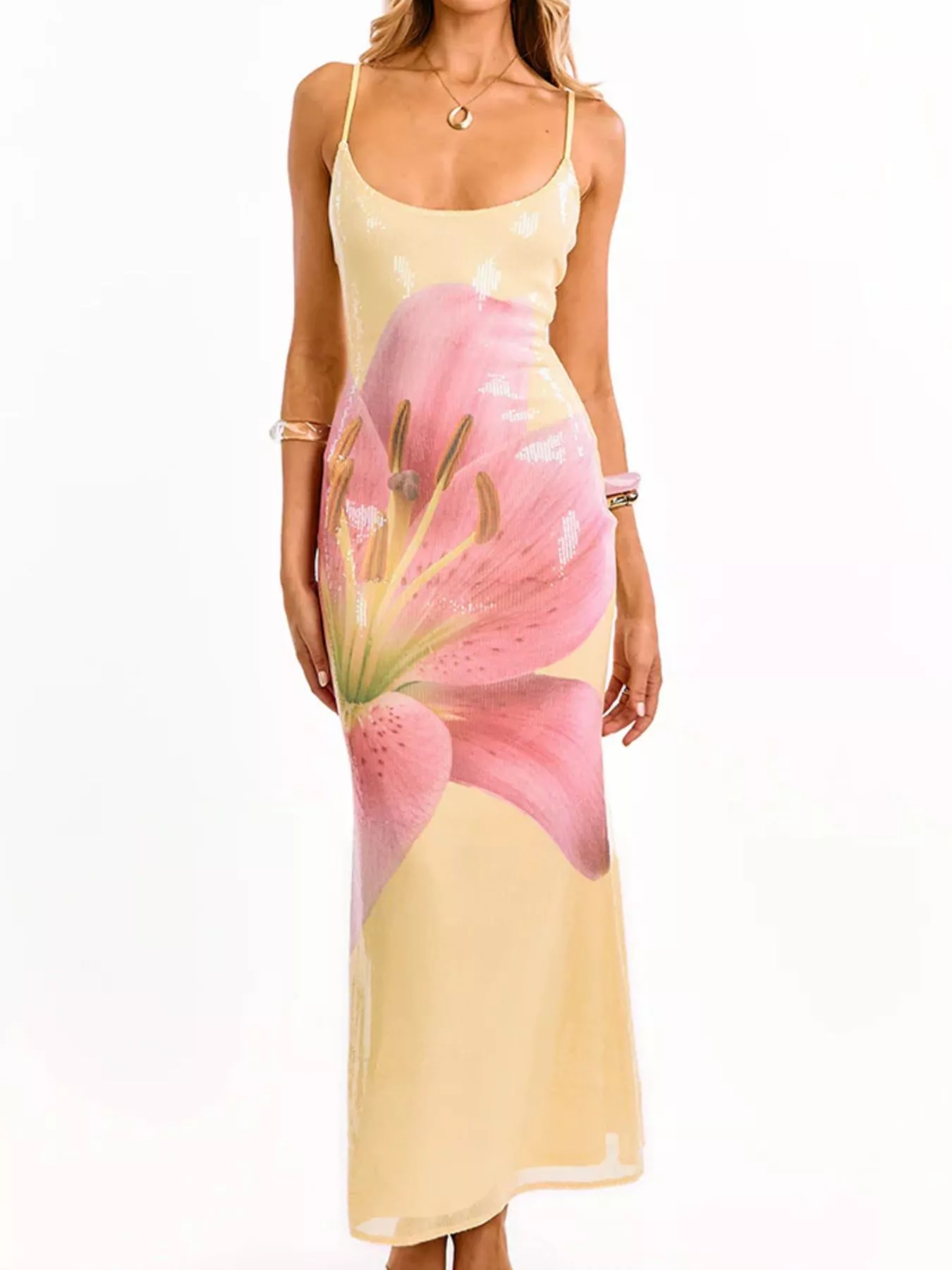 Flower Scoop Neck Maxi Cami Dress - Image 2