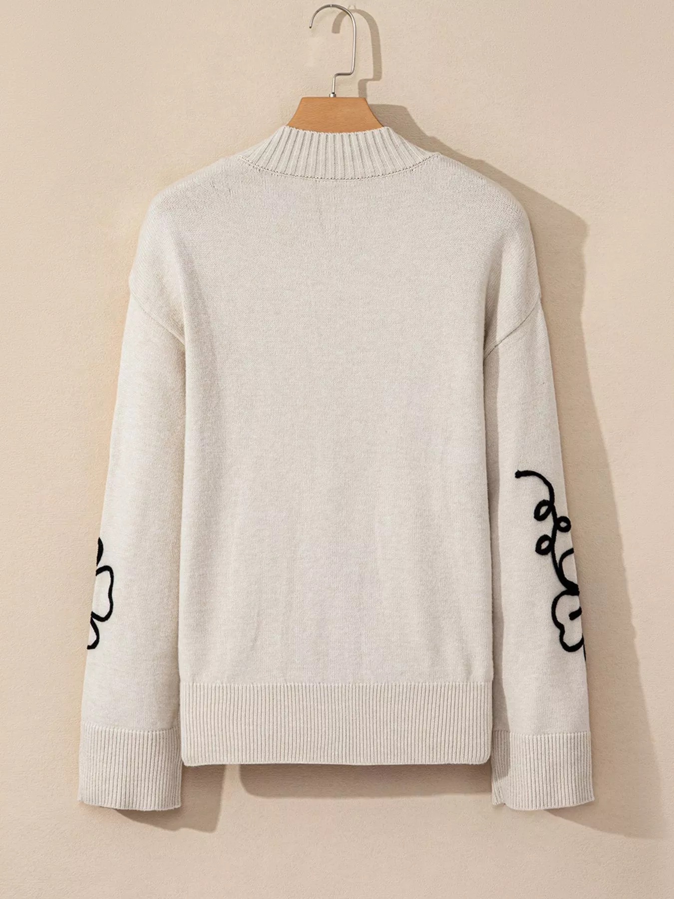 Flower Stitching Mock Neck Sweater - Image 5