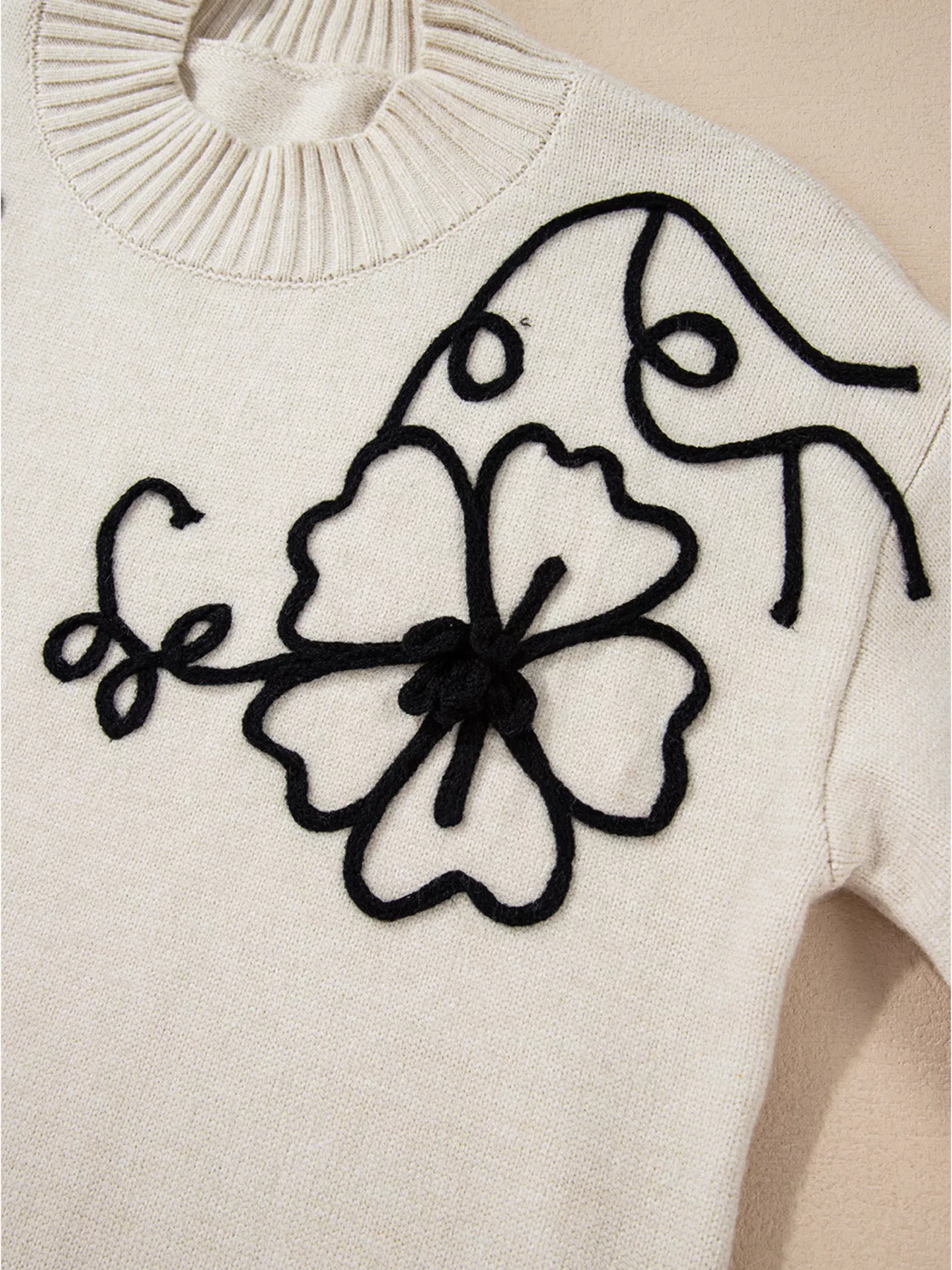 Flower Stitching Mock Neck Sweater - Image 7