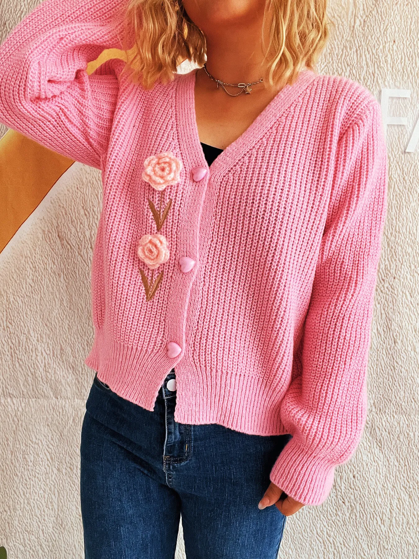 Flower V-Neck Button Up Cardigan - Image 10