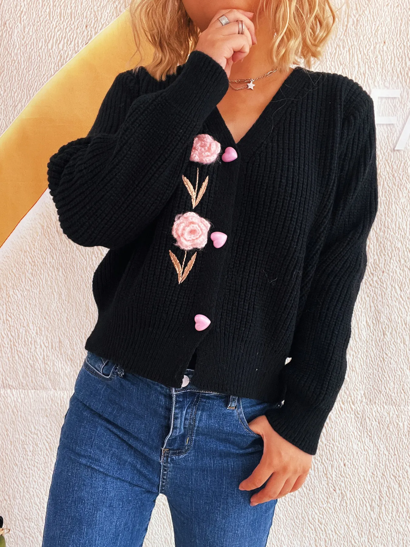 Flower V-Neck Button Up Cardigan - Image 6