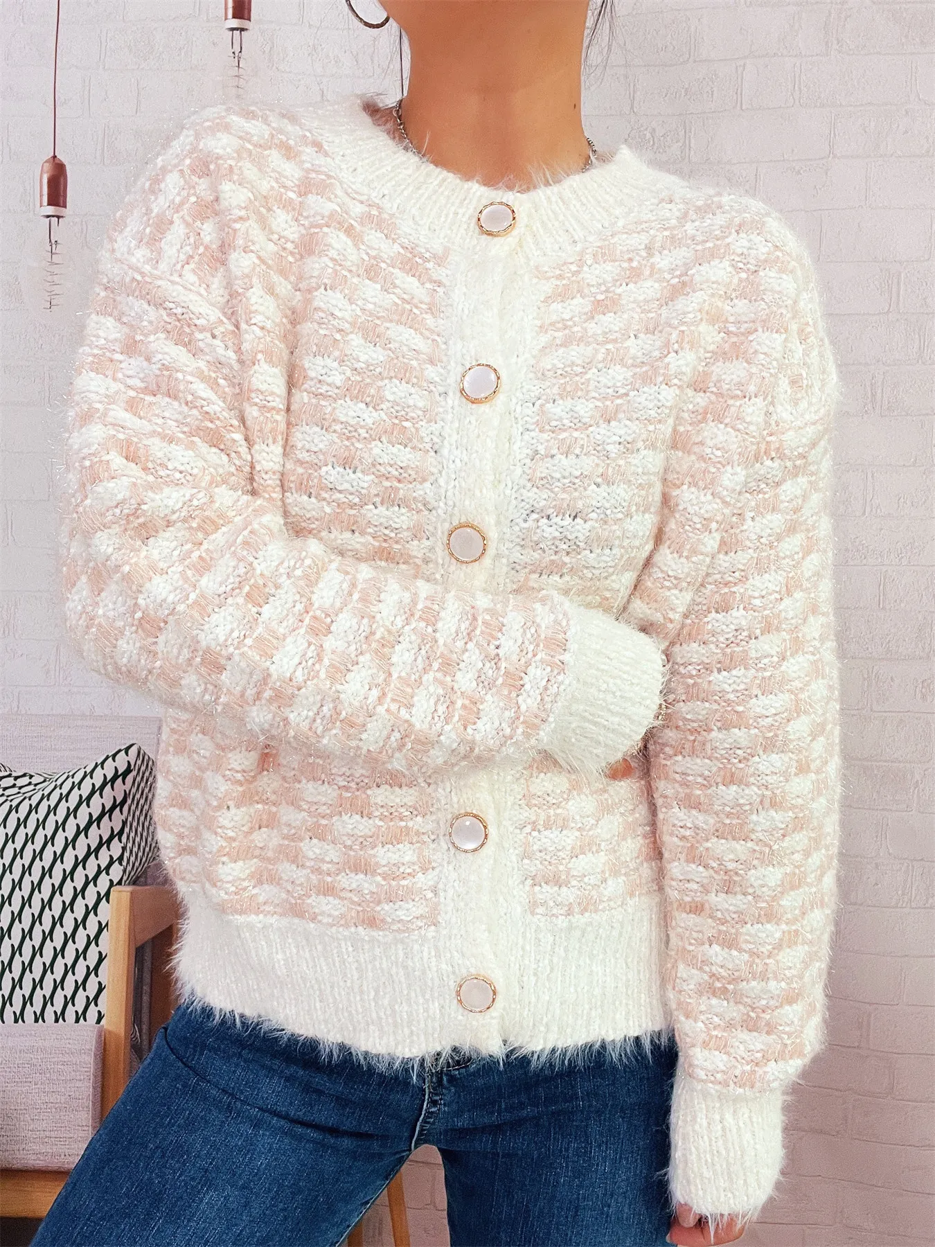 Fluffy Textured Button-Up Cardigan - Image 2