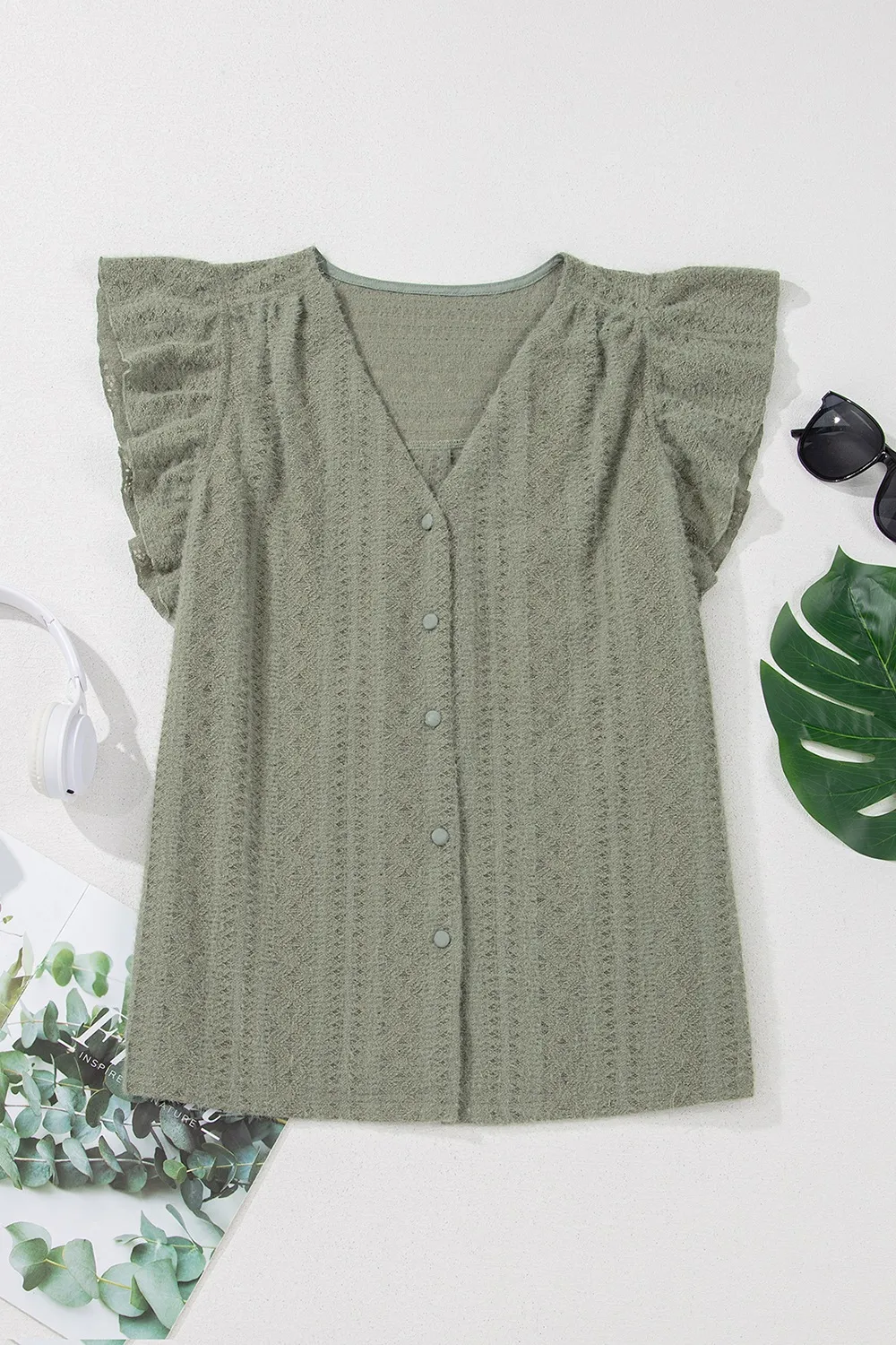 Flutter Sleeve Lace V Neck Shirt - Image 6