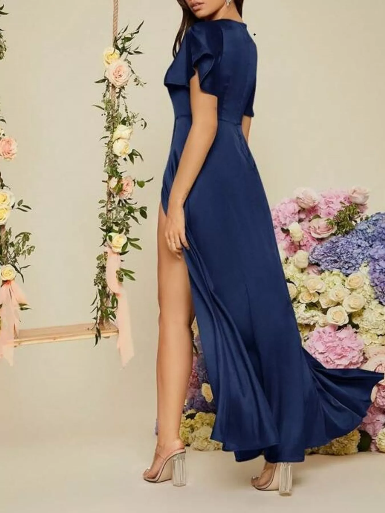 Flutter Sleeve Slit Maxi Dress - Image 11