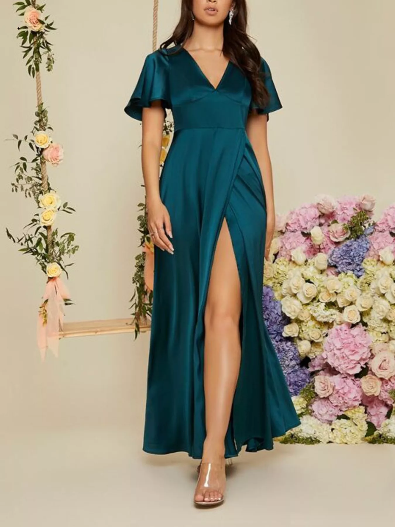 Flutter Sleeve Slit Maxi Dress - Image 5