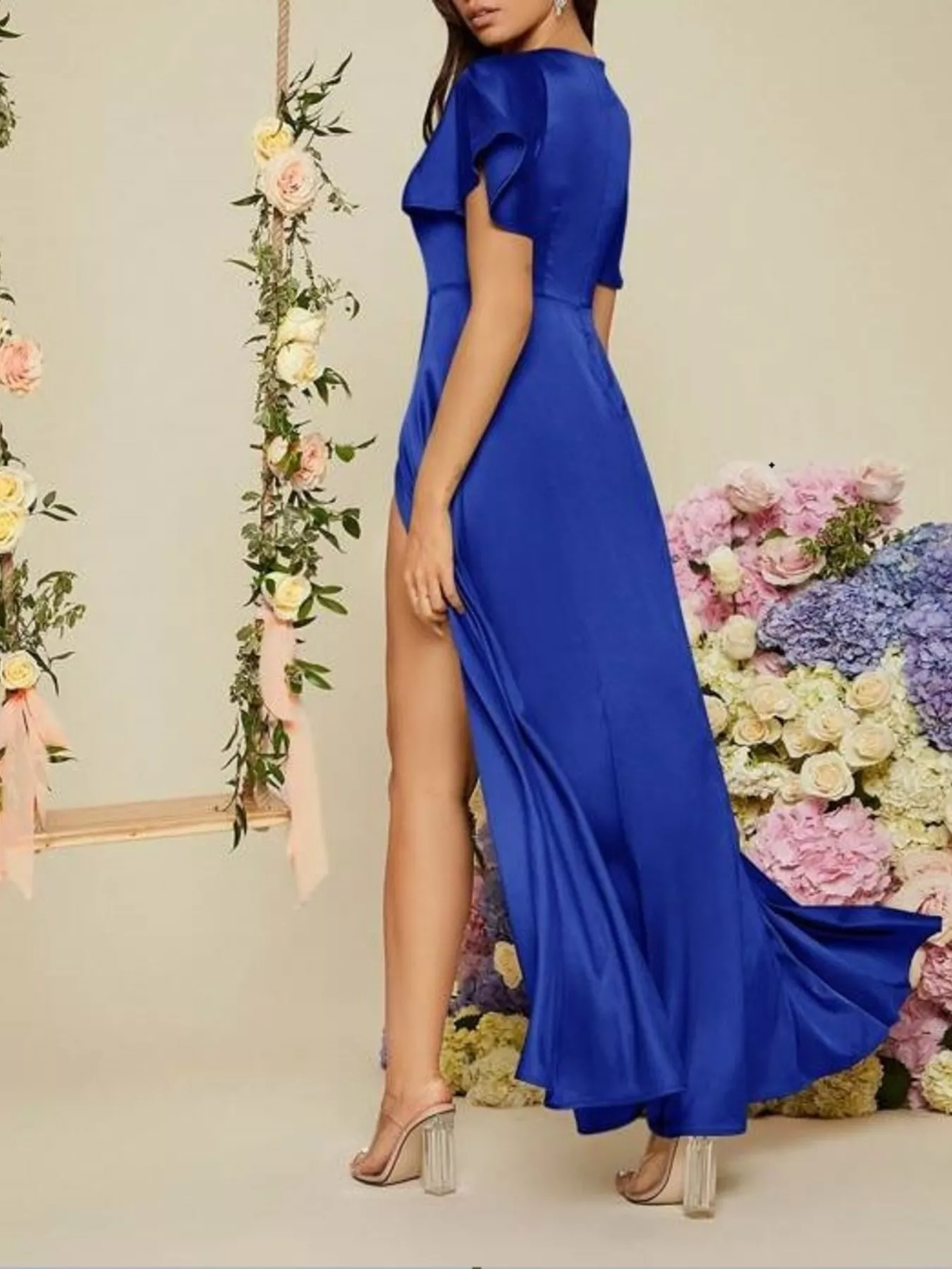 Flutter Sleeve Slit Maxi Dress - Image 9