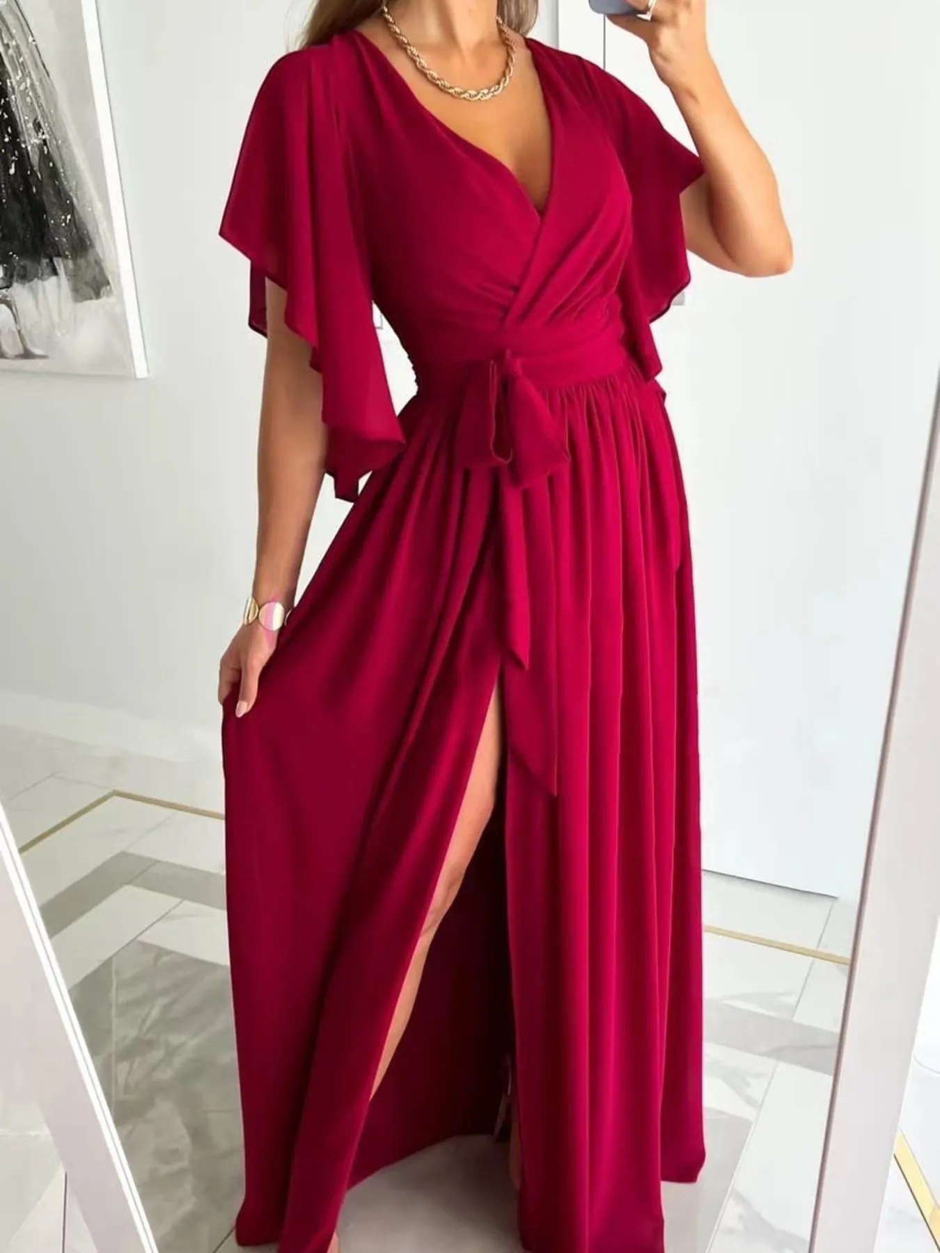 Flutter Sleeve Surplice Tie Waist Dress - Image 10