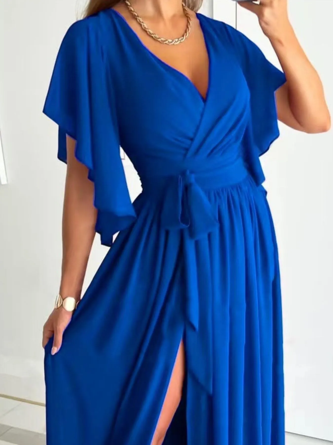 Flutter Sleeve Surplice Tie Waist Dress - Image 6