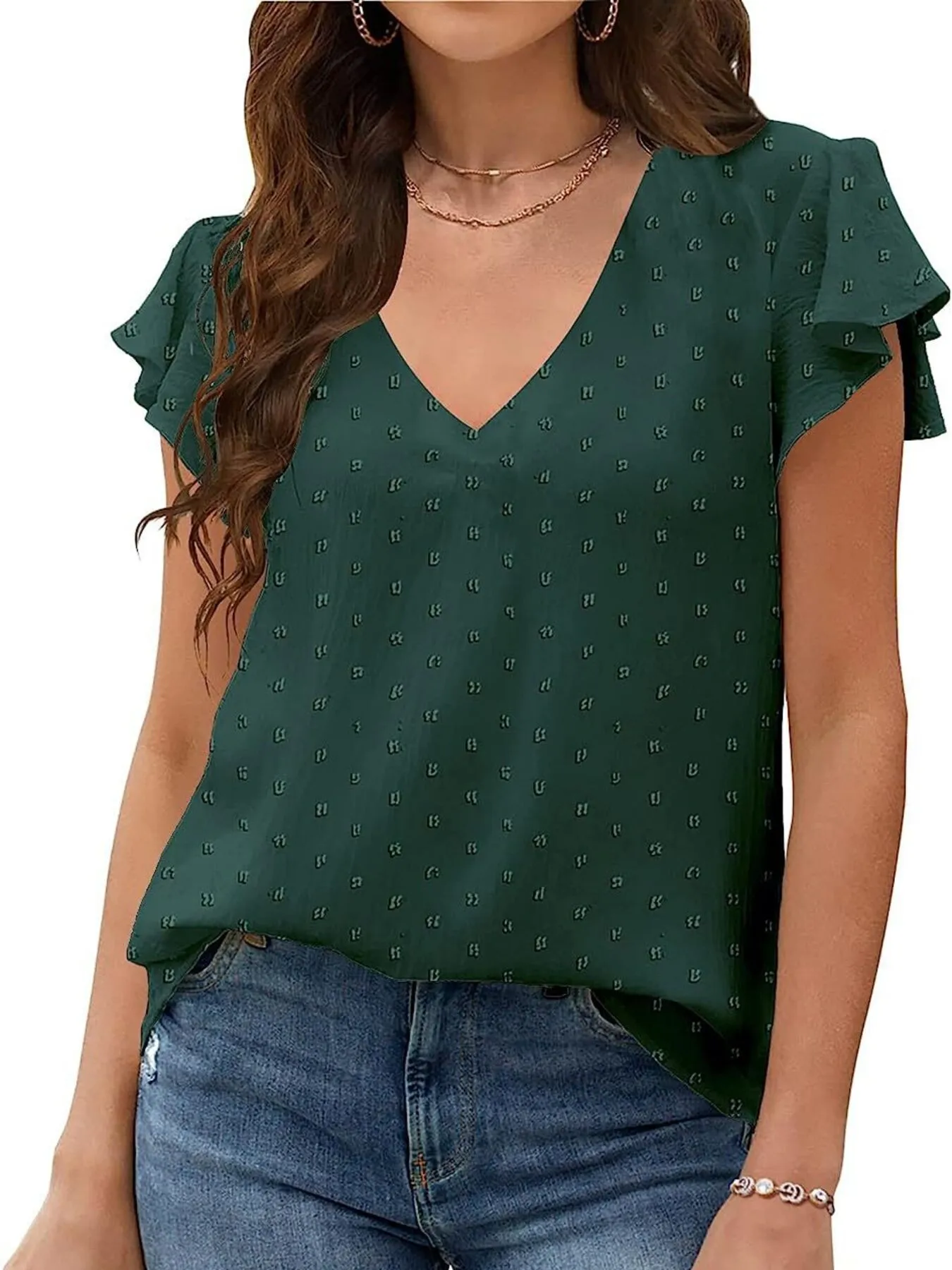 Flutter Sleeve V-neck Casual Blouse - Image 12