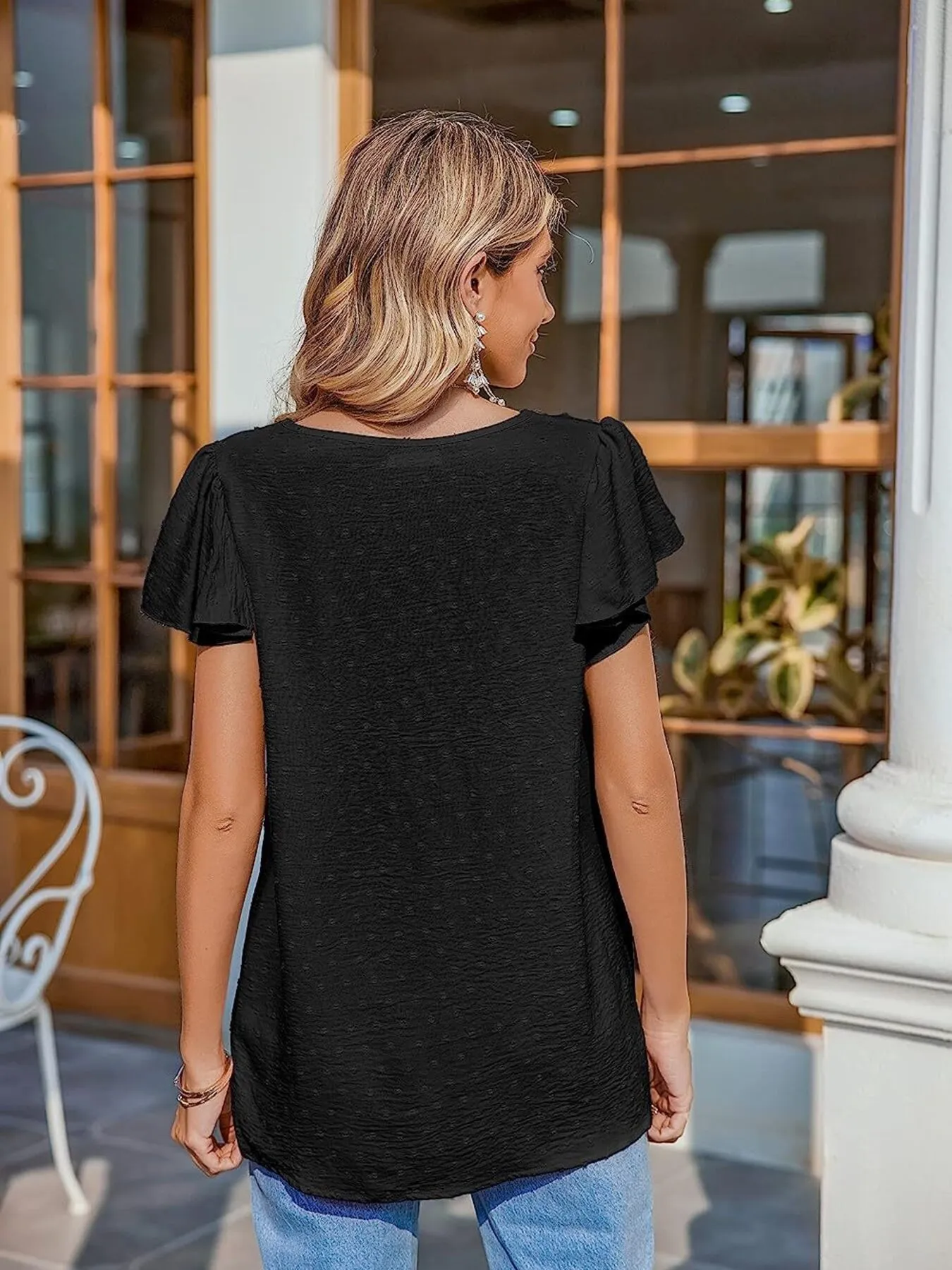 Flutter Sleeve V-neck Casual Blouse - Image 14