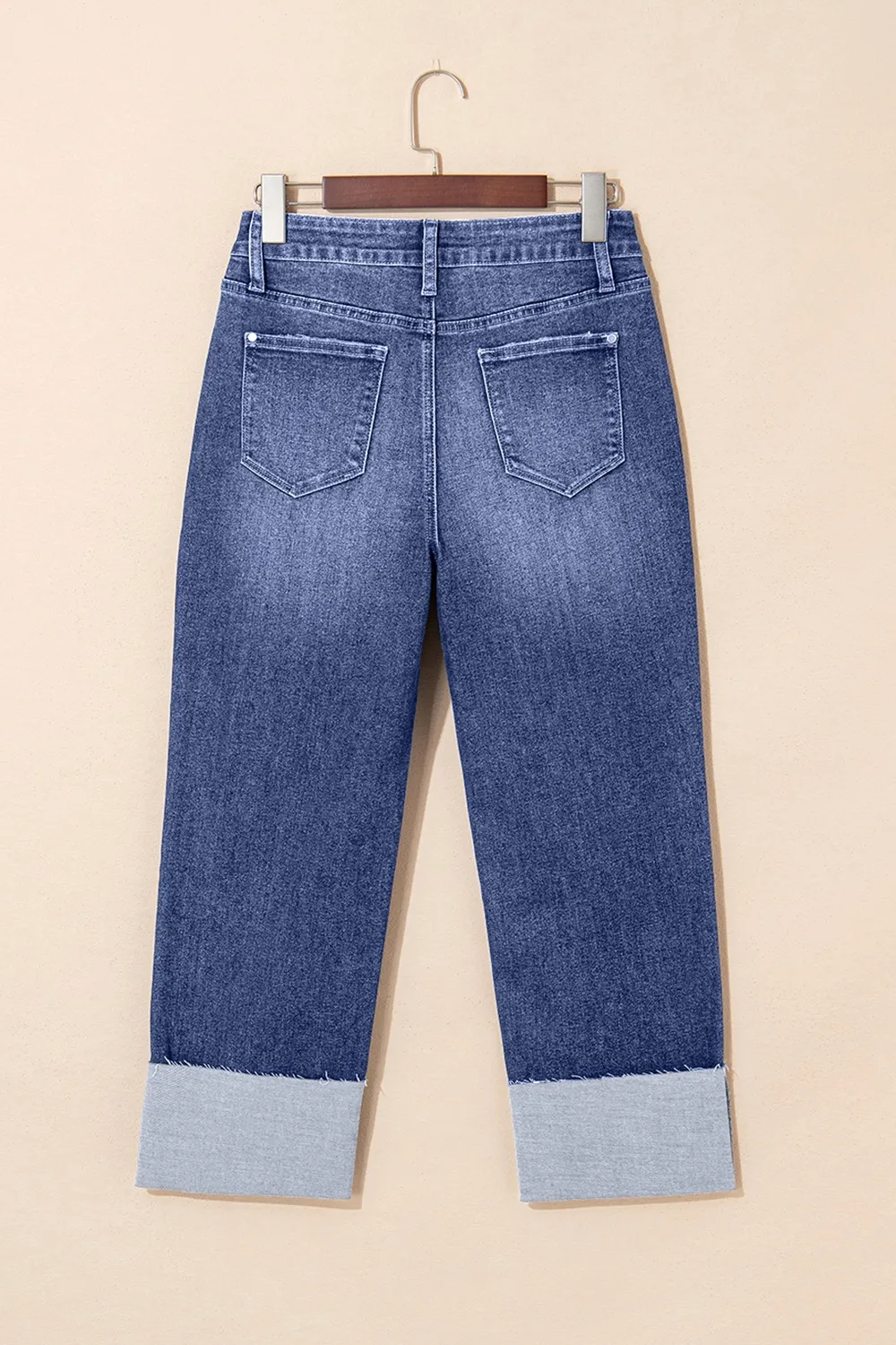 Folded Cuffs Distressed Straight High Waist Jeans - Image 5