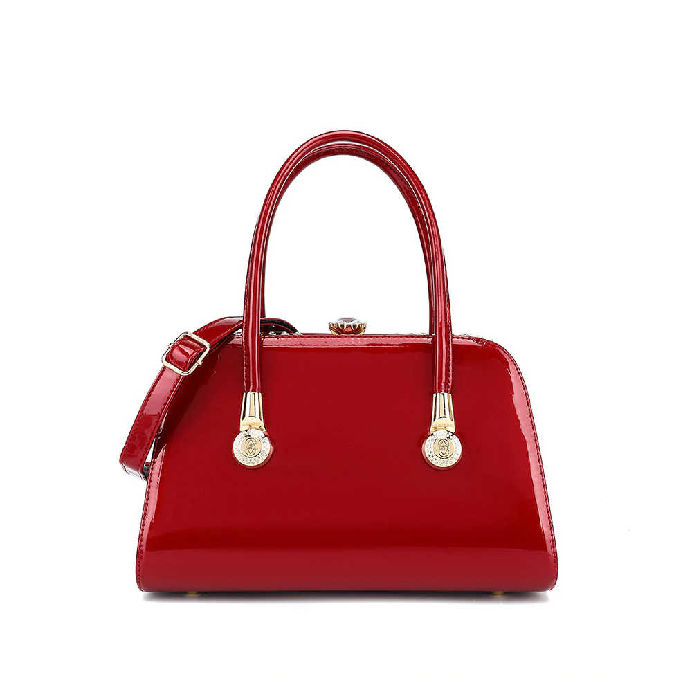 Frame Satchel with Rhinestones Patent Leather - Image 2