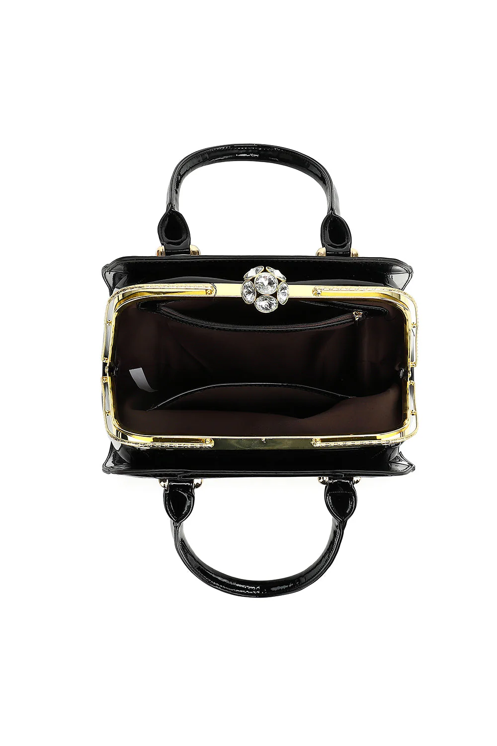 Frame Satchel with Rhinestones Patent Leather - Image 4
