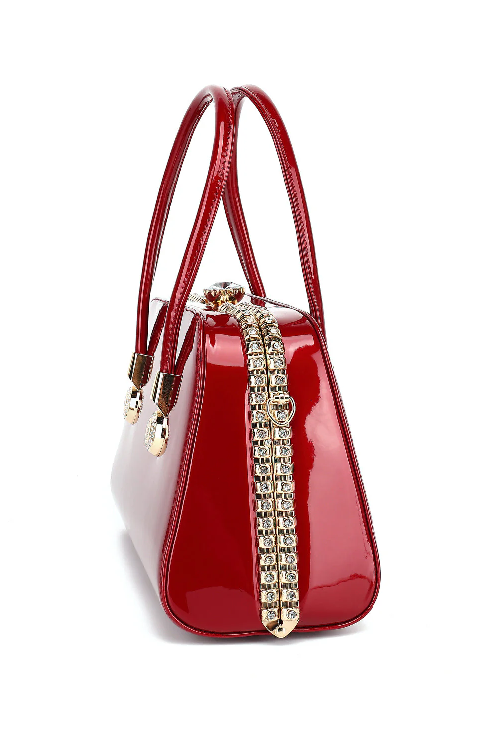 Frame Satchel with Rhinestones Patent Leather - Image 5