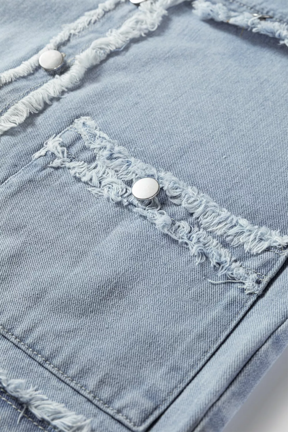 Frayed Edge Flap Pockets Denim Vest Jacket - Image 11