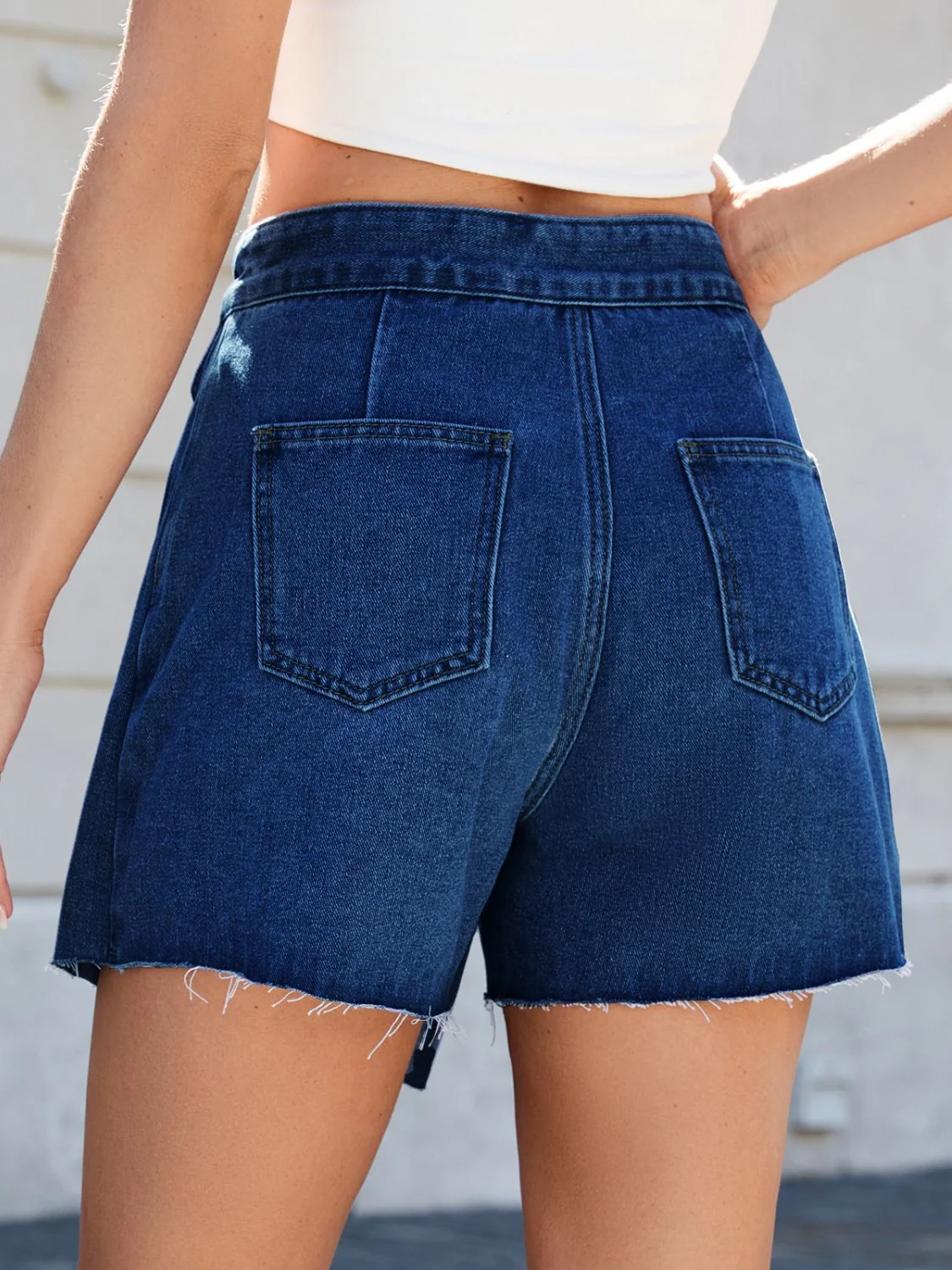 Frayed Hem Asymmetrical Denim Skort - Image 2