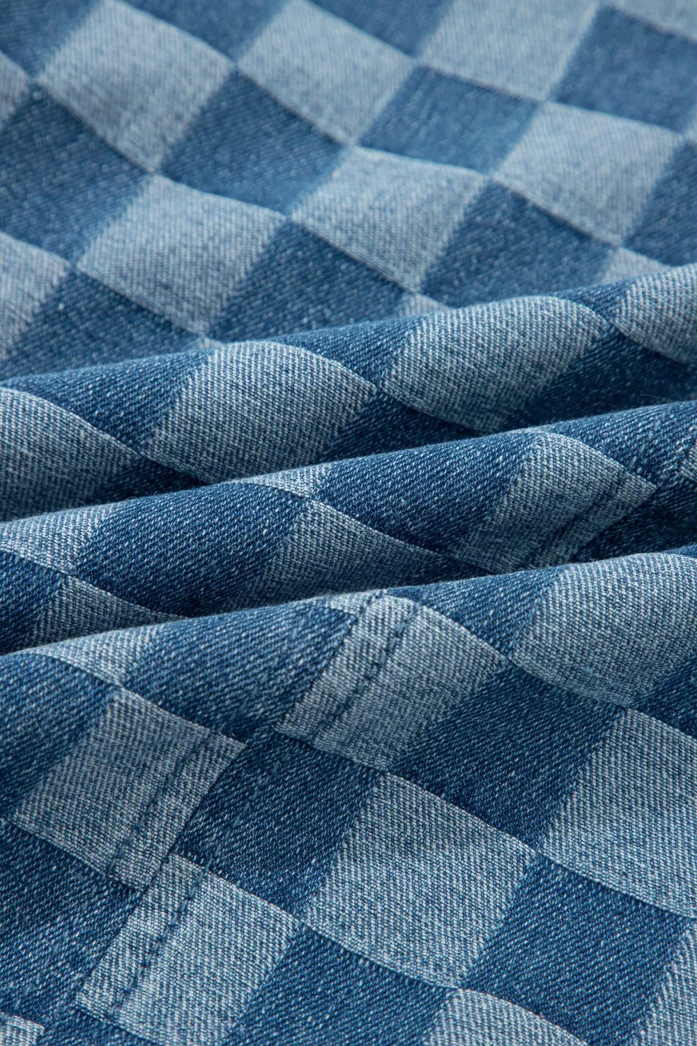 Frayed Hem Checkered Denim Mini Dress - Image 12