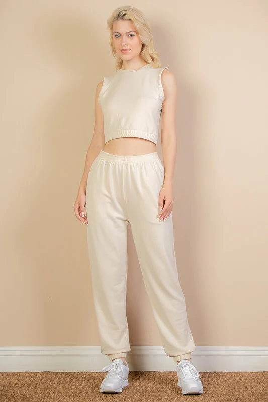 French Terry Elastic Waist Tank Top & Joggers Set - Image 3