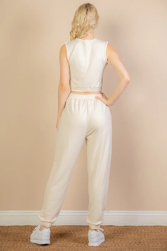 French Terry Elastic Waist Tank Top & Joggers Set - Image 6