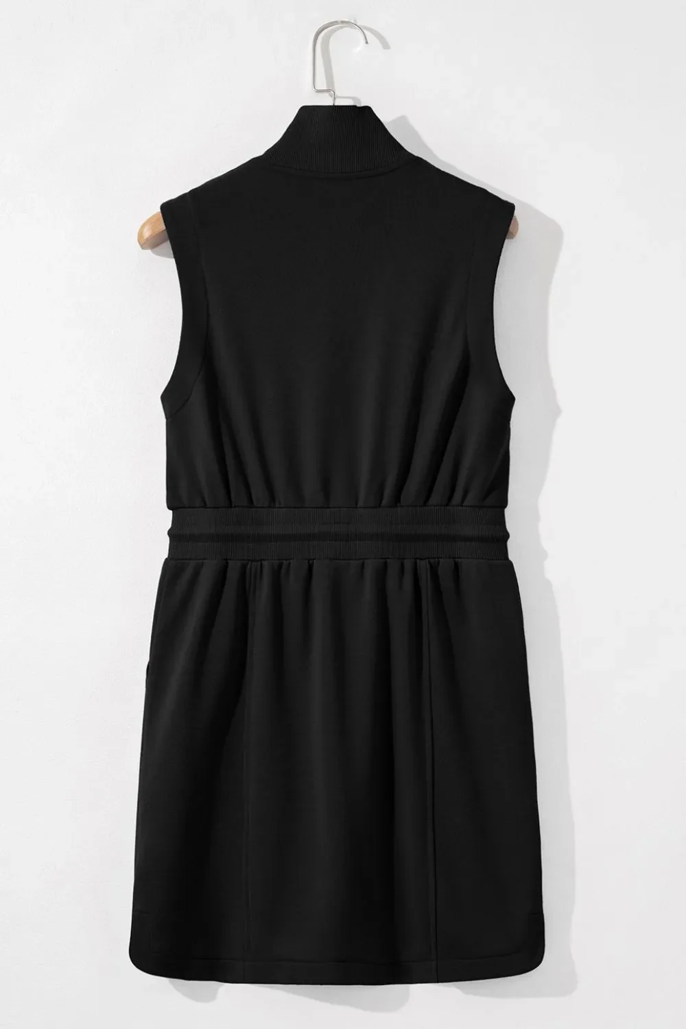 French Terry Zipped Collar Sleeveless Drawstring Waist Mini Dress - Image 7