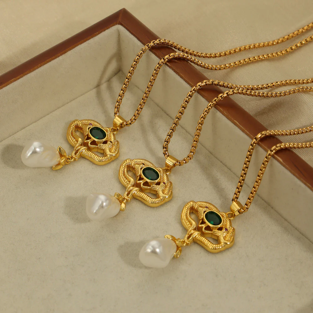 Freshwater Pearl Titanium Steel Geometric Necklace - Image 2