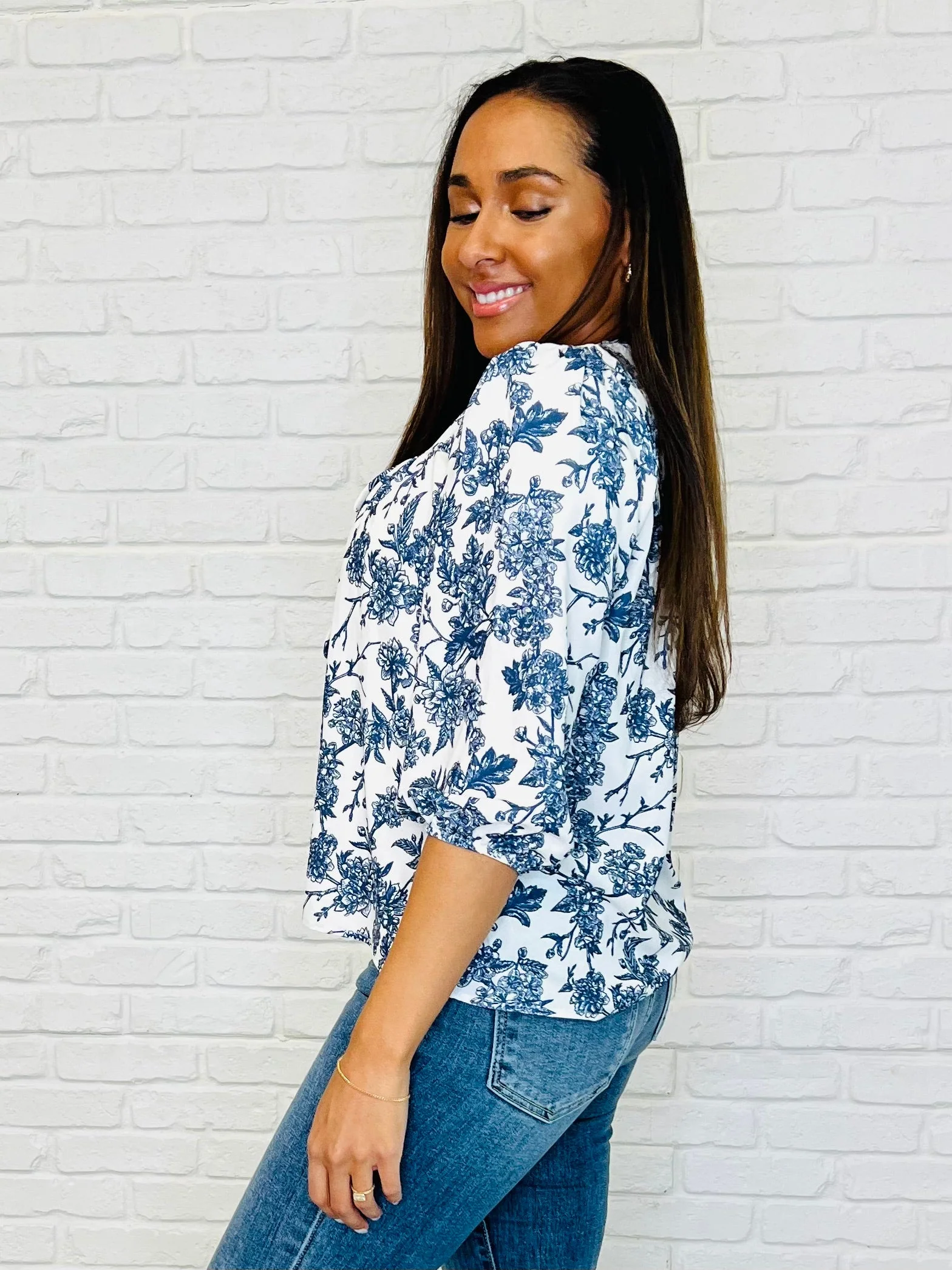 Frill Me With Sunshine in Ivory and Navy - Image 3