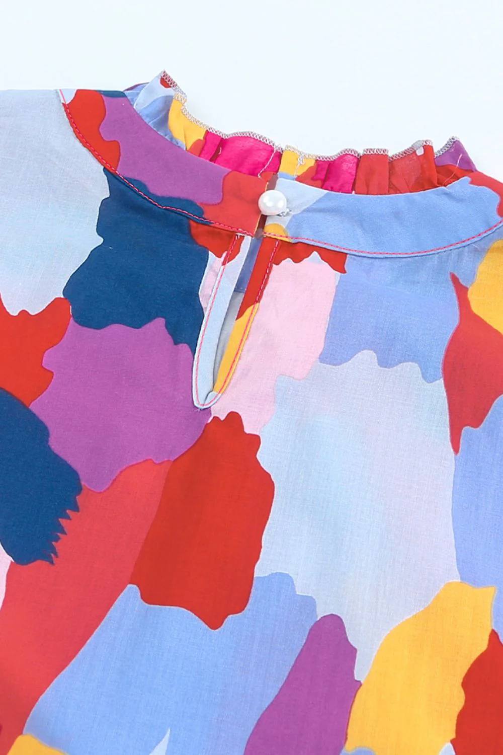 Frill Printed Mock Neck Cap Sleeve Blouse - Image 6