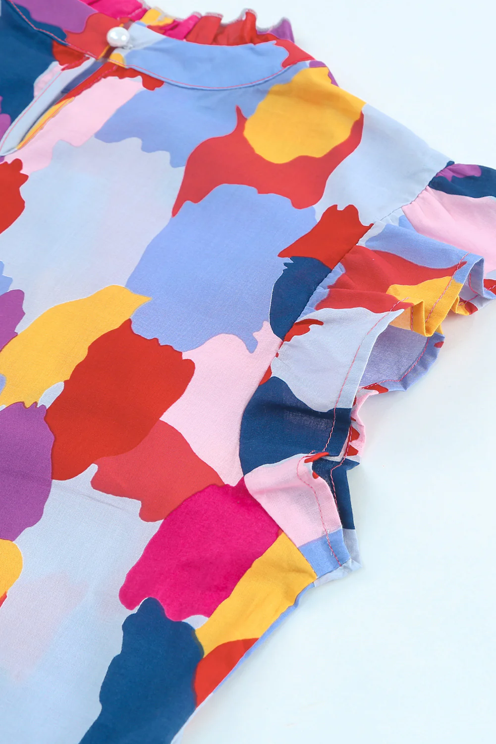 Frill Printed Mock Neck Cap Sleeve Blouse - Image 7