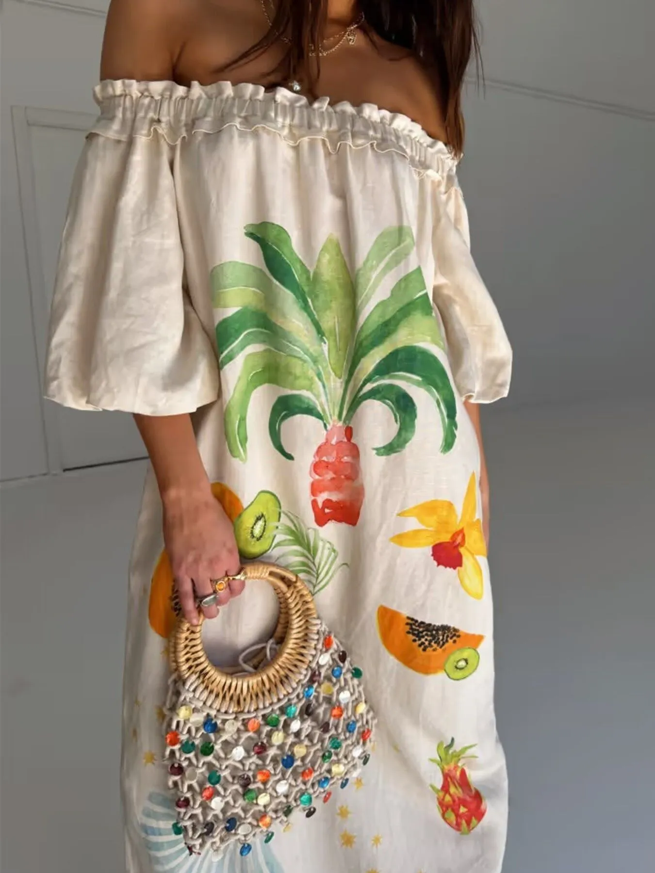 Frill Printed Off-Shoulder Dress - Image 5