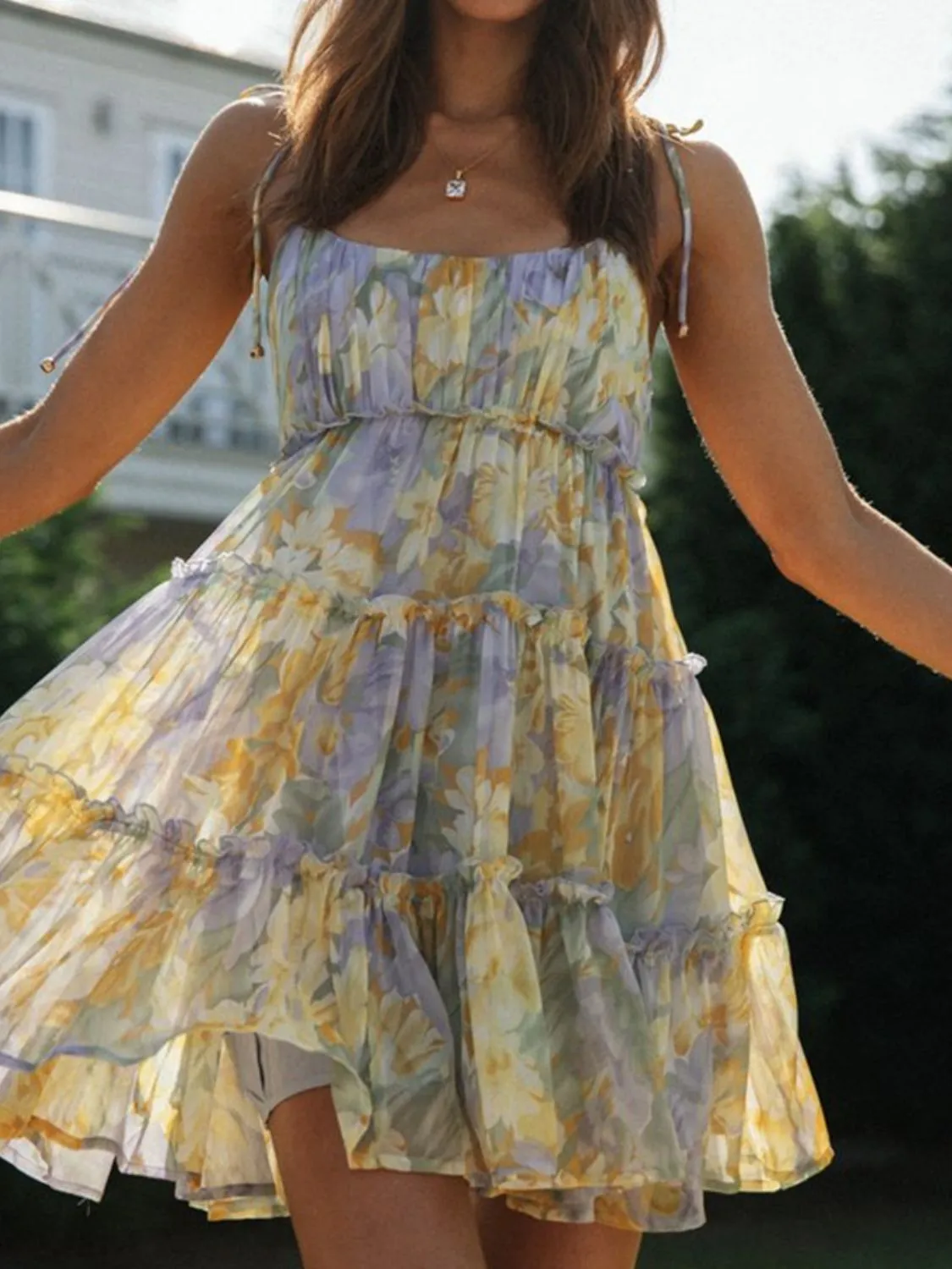 Frill Printed Square Neck Mini Cami Dress - Image 2