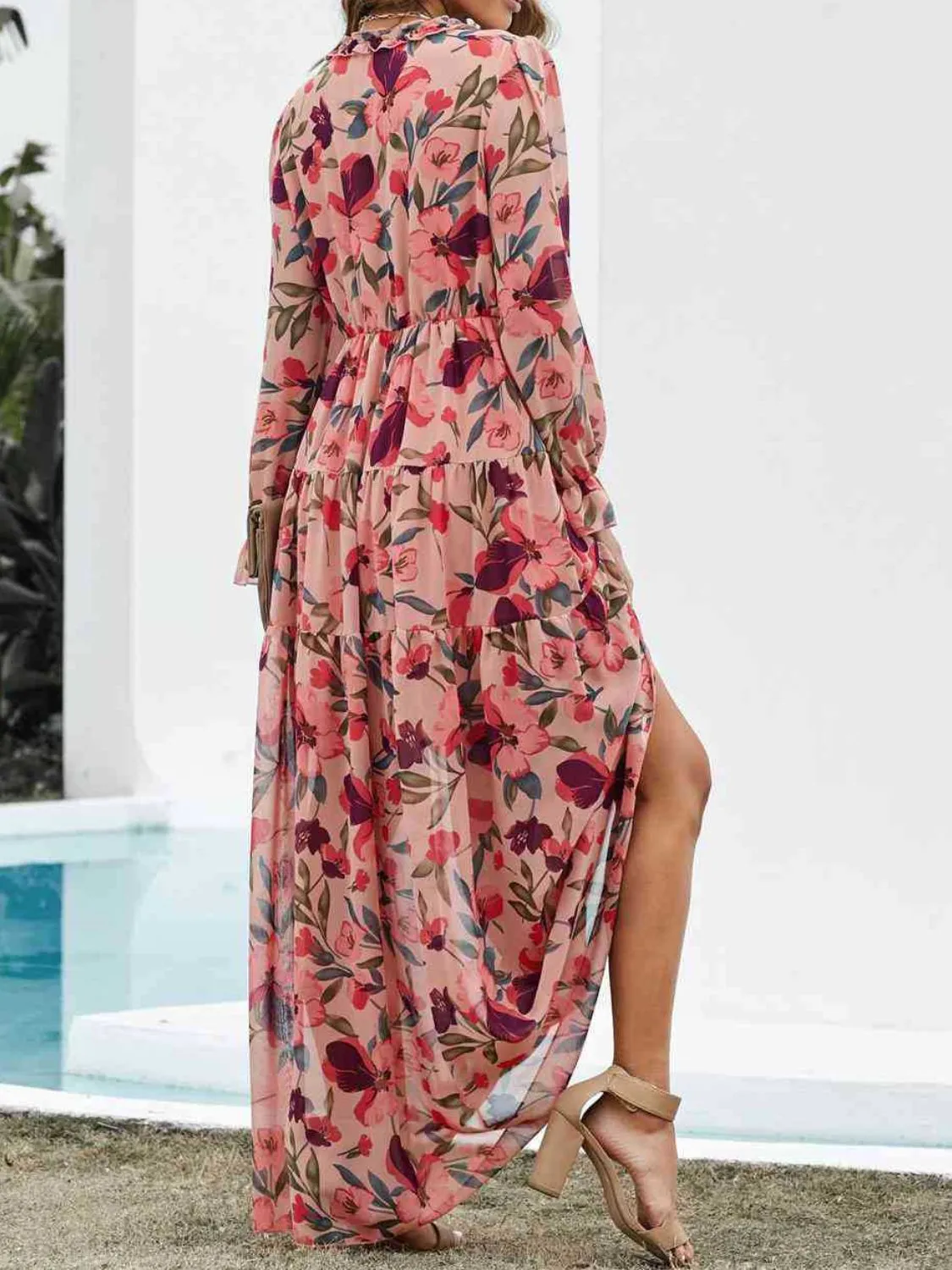 Frill Printed V-Neck Flounce Sleeve Dress - Image 4