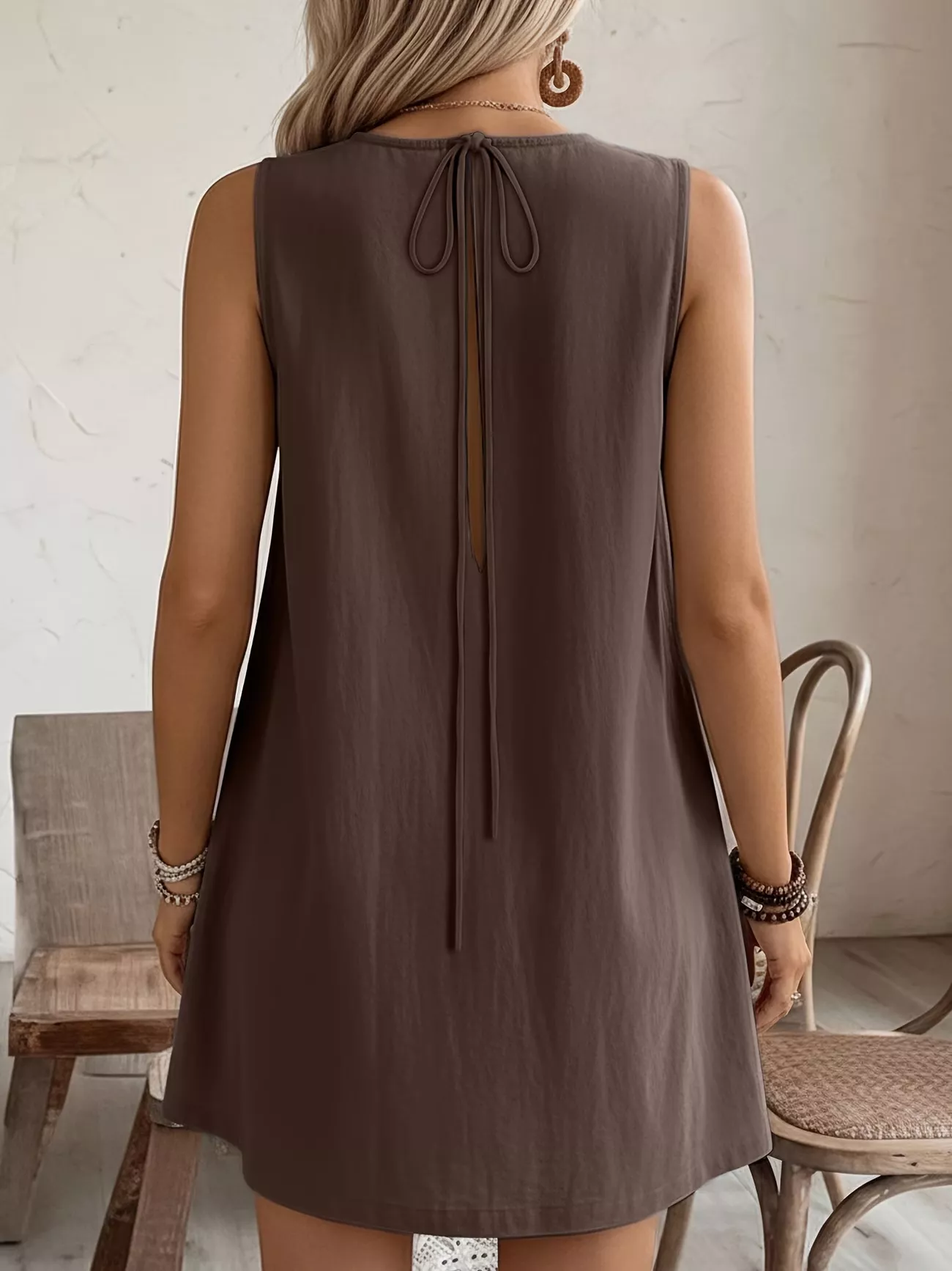 Frill Sleeveless Round Neck Dress - Image 15
