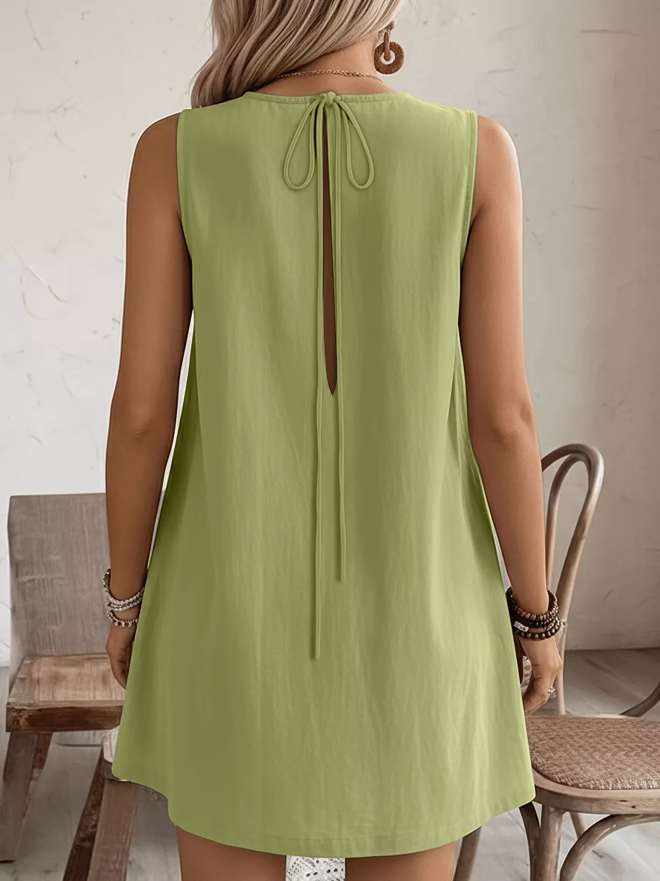 Frill Sleeveless Round Neck Dress - Image 3