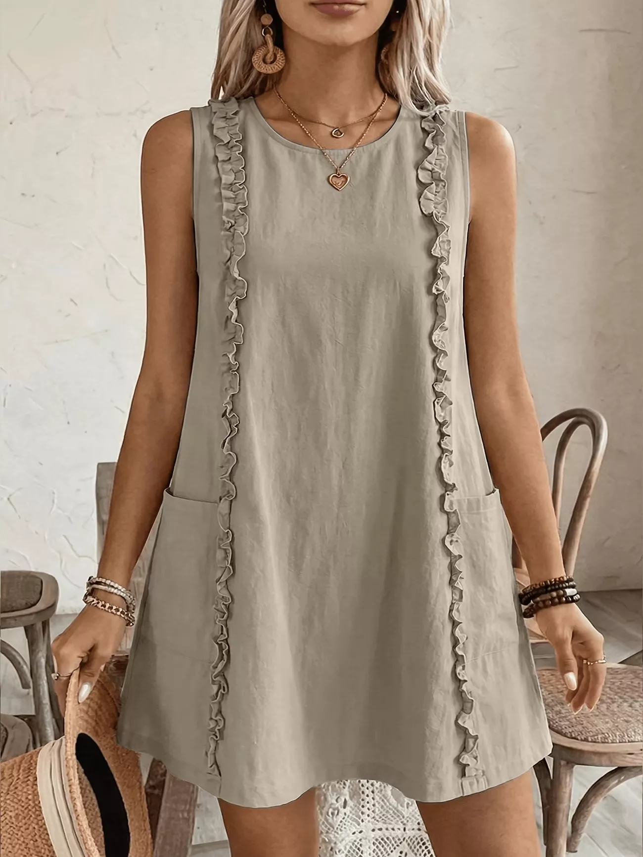 Frill Sleeveless Round Neck Dress - Image 4